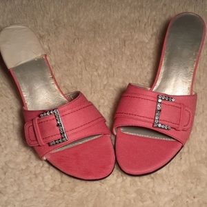 Beautiful Denim Pink Slider Heels